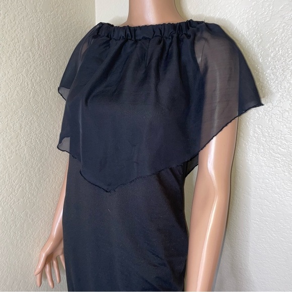 French Atmosphere dress black body con chiffon ruffle top off the shoulder SZ L - Picture 6 of 11